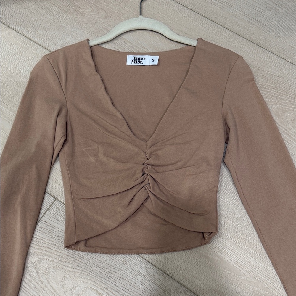 Tiger Mist Brown Ruched Crop Top